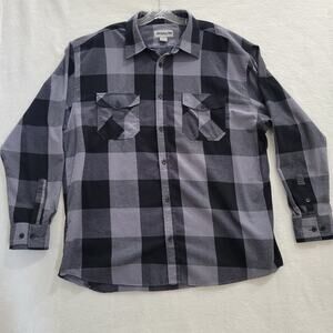 Ablanche New York Mens XL Flannel Shirt Black Gray Plaid Big Check Cotton Blend